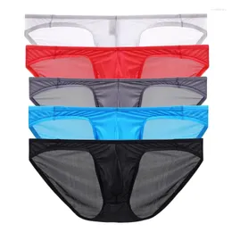 Mutande 5PCS Slip da uomo Mutandine di seta di ghiaccio Ultra-sottile setoso traspirante Uomo Vita bassa Confortevole biancheria intima fresca maschile