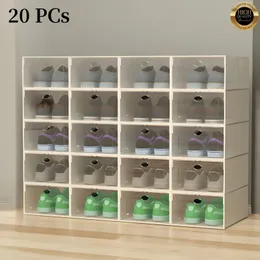 20 pçs sapatos de armazenamento transparente sistema organizador sapato empilhável plástico sneaker display caso caixa armazenamento sapato rack 240129