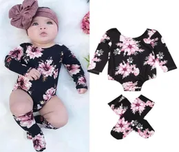 2019 mais novo 3 pçs bebê recém-nascido meninas flor mangas compridas macacão roupas conjunto 8064205