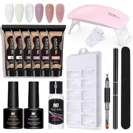 Kit de gel poli para unhas com lâmpada LED de 6W, conjunto completo para manicure, gel de extensão semipermanente e unhas francesas acrílicas com ferramenta 240127