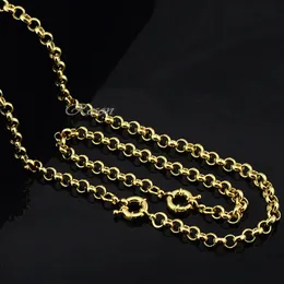 6mm Wide Men Women Rolo Set Jewelry Gold Color Link Chain Necklace Bracelet Sailor 240125