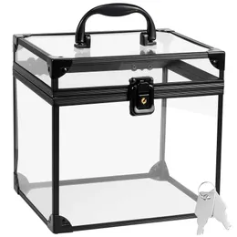 Durchsichtige Kronenbox, durchsichtige Kosmetik-Organizer-Box mit Vorhängeschloss und Schlüsseln, Toilettenartikel-Aufbewahrungsbox, tragbar, transparent, Make-up-Zugkoffer 240127