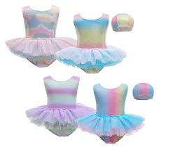 Barn Onepieces SwimeWear Girl Mermaid Swimsuit Cap 2 PCS Bikini Bathe Baby Triangle Kid Bow badkläder Suit5125429
