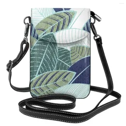 Evening Bags Blue Leaf Wall Shoulder Bag Green Plant Mint Lines Nature Fashion Stylish Women Leather School Student Purse