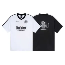 Badflood Women'sTシャツ2024デザイナー韓国中国 - シックバッドフラッド半袖Tシャツ新しいレター刺繍Vネックジャージールーズスポーツカジュアルトップ女性