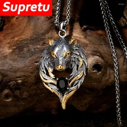 Kolye Kolyeler İskandinav Vikings Wolf Head Mens Punk Hip Hop King Totem Muska Paslanmaz Çelik Siyah Gem Takı Parti Hediyeler