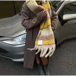 여자 캐시미어 스카프 겨울 따뜻한 줄무늬 숄 럭셔리 길고 두꺼운 모헤어 무지개 무자비한 대비 음모 패션 랩 240123