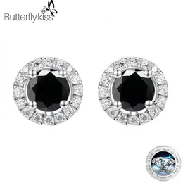 Butterflykiss S925 Sterling Silver Four Claw 1.0carat 쌍 블랙 스터드 귀걸이 여성을위한 고급 보석 절묘한 선물 240131