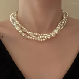 Choker kvinnors romantiska nackkedja trendiga flerskikt imiterade pärlhalsband utsökt charm smycken eleganta vintage smycken