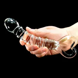 Transparente Cristal Vidro Vagina Massageador Dupla Cabeça Enorme Vibrador Anal Ass Plug G-Spot Estimulação Brinquedo Sexual para Casais Masturbador 240129