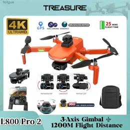 Drönare L800 Pro 2 Drone 4K Professional Camera 3-Axis Gimbal GPS 5G WiFi FPV DRON Hinder Undvikande RC Quadcopter Vuxna leksaker YQ240211