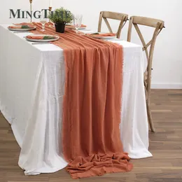 Corredores de mesa rústico algodão gaze jantar serapilheira retro textura vintage suprimentos de casamento linho casa decorações de natal 240127