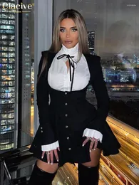 Sıradan Elbiseler Clacive Moda Gevşek Siyah Kadınlar Seksi Trutleneck Uzun Kollu Mini Elegant Patchwork Tek Göğüslü Kadın