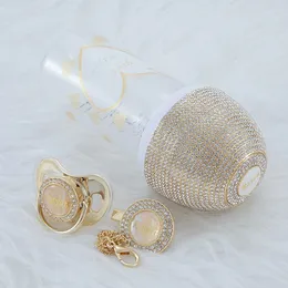 MIYOCAR personalisiertes Gold-Bling-Babyflaschen-Schnuller- und Schnullerclip-Set, BPA-frei, einzigartiges Geschenk für Babyflaschen-Schnuller 240125