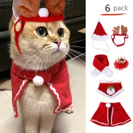 Kedi Kostümleri 6 PCS Noel Pet Eşarp Şapkası Set Komik Sevimli Köpek Şal Kafa Bandı Kostüm Takım Tatil Festivali Parti Giyim Kıyafetleri 2024