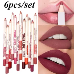 Heallor 6pcs/set Cosmetic Professional Wood Lipliner Waterproof Lady Charmig läppfoder Soft Pencil Contour Makeup Lipstick Tool 240124