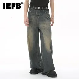 IEFB Herrens vintage jeans mode tvättade gata casual wide ben denim byxa sommar nödlös manliga mångsidiga byxor 9c354 240122