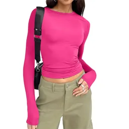 Pink T Shirt Women Spring Ladies Y2k Clothes Solid Slim Mesh Sexy Slim Fit Skinny Cropped Long Sleeve Tee Tops Ropa Mujer 240124