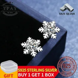 Orecchini a bottone YPAY argento sterling 925 liscio fiocco di neve zircone semplice dolce piccolo per gioielli di fidanzamento di nozze da donna