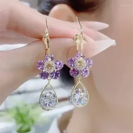 Hoop Earrings Korean Crystal Flower Fashion Long Hanging Earring For Women Girls Wedding Party Trending Jewelry Aretes De Mujer