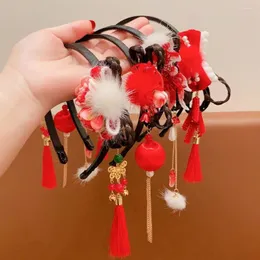Akcesoria do włosów czerwona peruka hanfu opaska na głowę tradycyjna starożytna chiński styl kwiatowy kwiat Pearl Bow Rok Dzieci