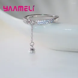 Anéis de cluster 925 prata esterlina cz diamante pérola anel com corrente borla elegante ol jóias moda casamento acessórios de noivado bague