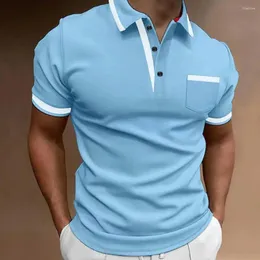 Herren Polos Einfaches Design Männer Hemd Atmungsaktiv Slim Fit Sommer mit kontrastfarbener aufgesetzter Tasche Umlegekragen für Freizeit