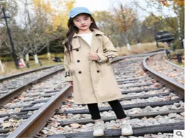 Meninas xale trench coat 2021 nova primavera outono crianças039s 2 cores sólidas blusão crianças legal trespassado tamanho 414 ly213773907