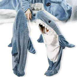 Спальный мешок с изображением акулы, мягкое фланелевое одеяло, пижама, офисная уютная ткань высокого качества, шаль-русалка, одеяло для детей и взрослых 240119