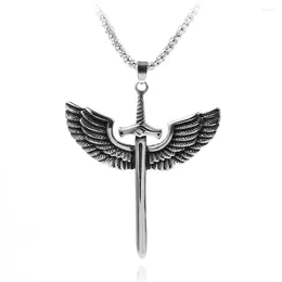 Colares de pingente Mens Arcanjo Michael Angel Wing Espada Colar de Aço Inoxidável