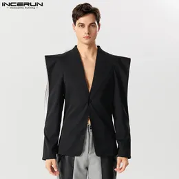 Men Blazer Solid Lapel Long Sleeve One Button Streetwear Irregular Suits Hollow Out Fashion Thin Coats S5XL INCERUN 240124