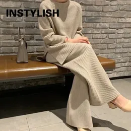 Women Elegant Sweater Suit Elegant Knitted Two Pieces Set Autumn Winter Oversized Pullover and Trousers Suit Female Outfits 240124