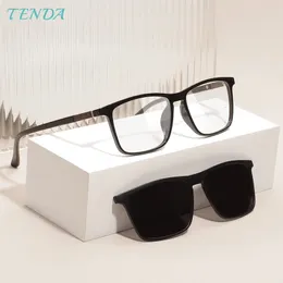 Men Square Polarized Clip On Sunglasses Fashion Lightweight Flexible TR90 Vintage Glasses Frames For Degree Lenses 240131