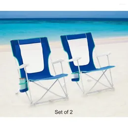 Camp Furniture 2er-Pack zusammenklappbarer Strandtaschenstuhl mit harten Armen und tragbarem Liegestuhl in Blau