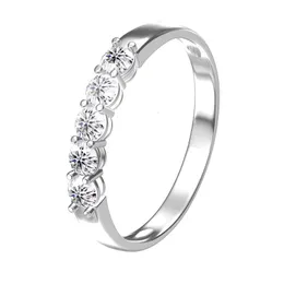 AEAW 14k White Gold 0.1ct 3mm Total 0.5ctw DEF Round Cut Engagement Wedding CVD HPHT Lab Grown Diamond Band Ring for Women 240119
