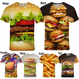 Erkek Tişörtleri Moda Burger Patates Kızartması 3D Baskı Tişört ve Kadınlar Yaz Günlük Kısa Kollu Üstler