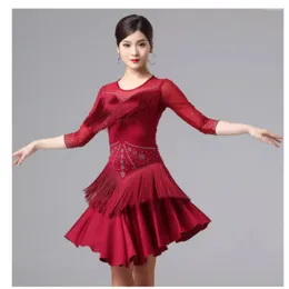 Bühnenkleidung X2174 Latin Dance Kleid Modern Jazz Rumba Quaste Professioneller Wettkampfanzug Teamtraining