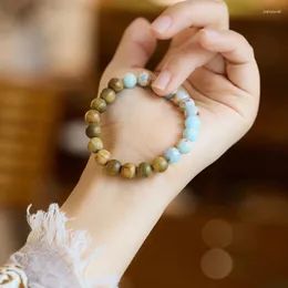 Strand Guofeng Shoushan Stone Bracelet Women's Fashion Circle Green Sandalwood Art Ethnic Style Retro Jewelry