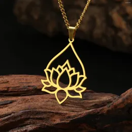 펜던트 목걸이 Lemegeton Lotus Flower Necklace for Women Stainless Steel Charm Hollow Jewelry One The Neck Elegant Accessories Link Chain