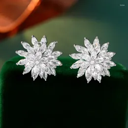 Stud Earrings Sparkling Trio Tiered Marquise Shape CZ Cluster Flower Wedding Bridal Bridesmaid Guest Accessory