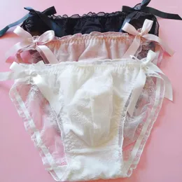 Underbyxor män underkläder underkläder spetsbikini trosor med utbuktningspåse sexiga gay manliga trosor sissy undies jockstrap