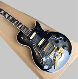 Little rock double F-hole custom jazz electric guitar gold accessory Zebra pickup rose wood fingerboard