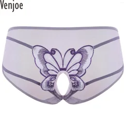 Underpants Men Butterfly Embroidery See Through Mesh Underwear Open Crotch Low Rise Hollow Out Sissy Panties Transvestite Briefs Nightwear