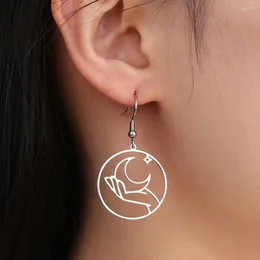 Dangle Earrings My Shape Moon Drop For Women Girl Stainless Steel Holding The In Hand Star Jewelry Gifts Wholesale