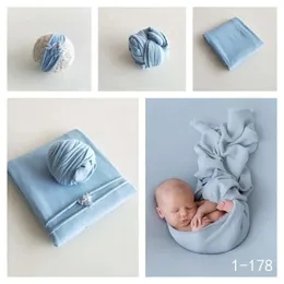 2PCSSet Born Pography Props Elastic Baby Wraps Linen Filt med hatt Spädbarn Toddlers PO Shooting Accessories 5 Färger 240127