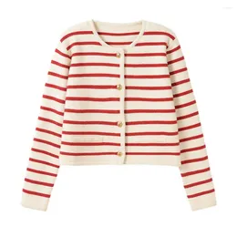 Women's Blouses Single-breasted Cardigan Women Winter Knitted Coat Chic Striped Knit Cozy Stylish Sweater For Fall/winter