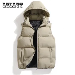 Men Autumn Thicken Cotton Sleeveless Vests Jacket Coat Mens Winter Warm Detachable Hat Outwear Waistcoat Hooded Vest Jacket Male 240125