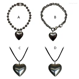 Pendant Necklaces E15E Love Heart For Women Hip-Hop Rope Bead Chain Party Jewelry