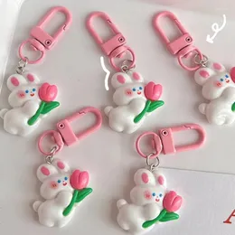 سلاسل المفاتيح لطيف Mini Tulip Rabbit Keychain جميل أرنب Bunny Doll Key Chain for Women Girl Kids Bag Earphone Box Hangings Keyring Pendant