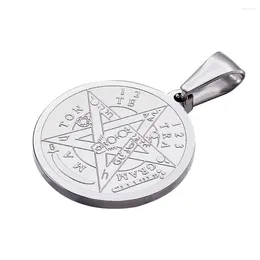 Pendant Necklaces 10pcs Religion Stainless Steel Charms Flat Round Carved Tetragrammaton Pentagram Wiccan Necklace Pendants DIY Jewelry
